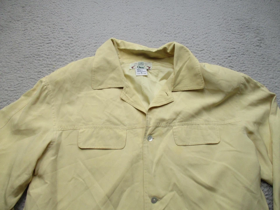 Chaqueta Orvis Para Hombre Mediana Amarilla 100% Forrada de Seda Camisa Safari Chaqueta Bolsillos Foto 2 de 4