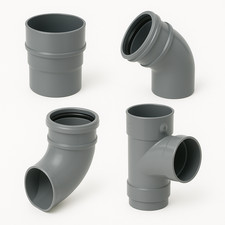 Hunter 82mm Round Rainwater Gutter Fittings Grey Connectors Branch Bend Shoes