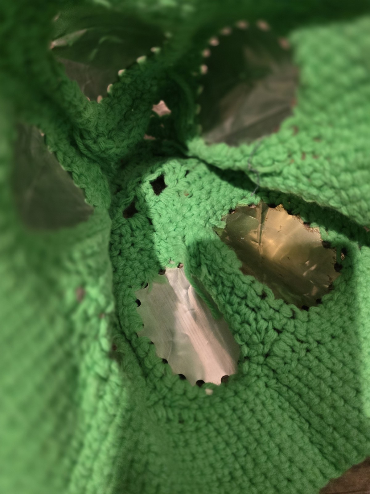 Crocheted  Beer Can Knit Bucket Vintage Party Hat Green