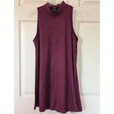 Forever 21 Womens Burgundy Faux Suede Mock Neck Sleeveless Mini Shift Dress SM