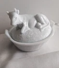 Vintage Vallerysthal milk glass "Cow on a Nest" covered butter dish.