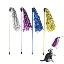 Tinsel Teaser Cat Wand Toys 4-Pack Shiny Ribbon Interactive Kitty Toy