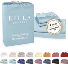 Queen Bamboo Viscose Sheet Set Cooling Deep Pocket Soft Blue 18 Inch