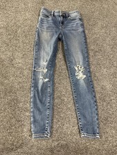 American Eagle Hi-Rise Jegging Jeans Womens 0 Blue Distressed Next Level Stretch