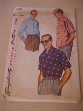 1954 Simplicity Men's Sports Shirt Pattern 4981 Size Large