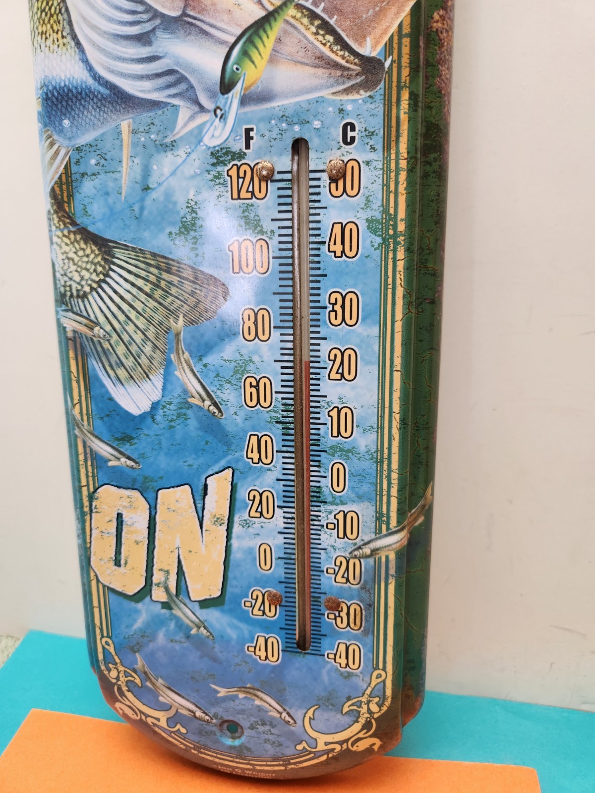 River's Edge Products Tin Thermometer FISH ON 2019 Jon Q Wright