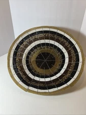 Artisan  Seed Bead Wire Bowl 12” Tan White And Black Multi Colors
