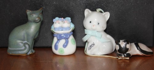 4 Tiny Vintage Cat Miniature Figurine bone china, pottery