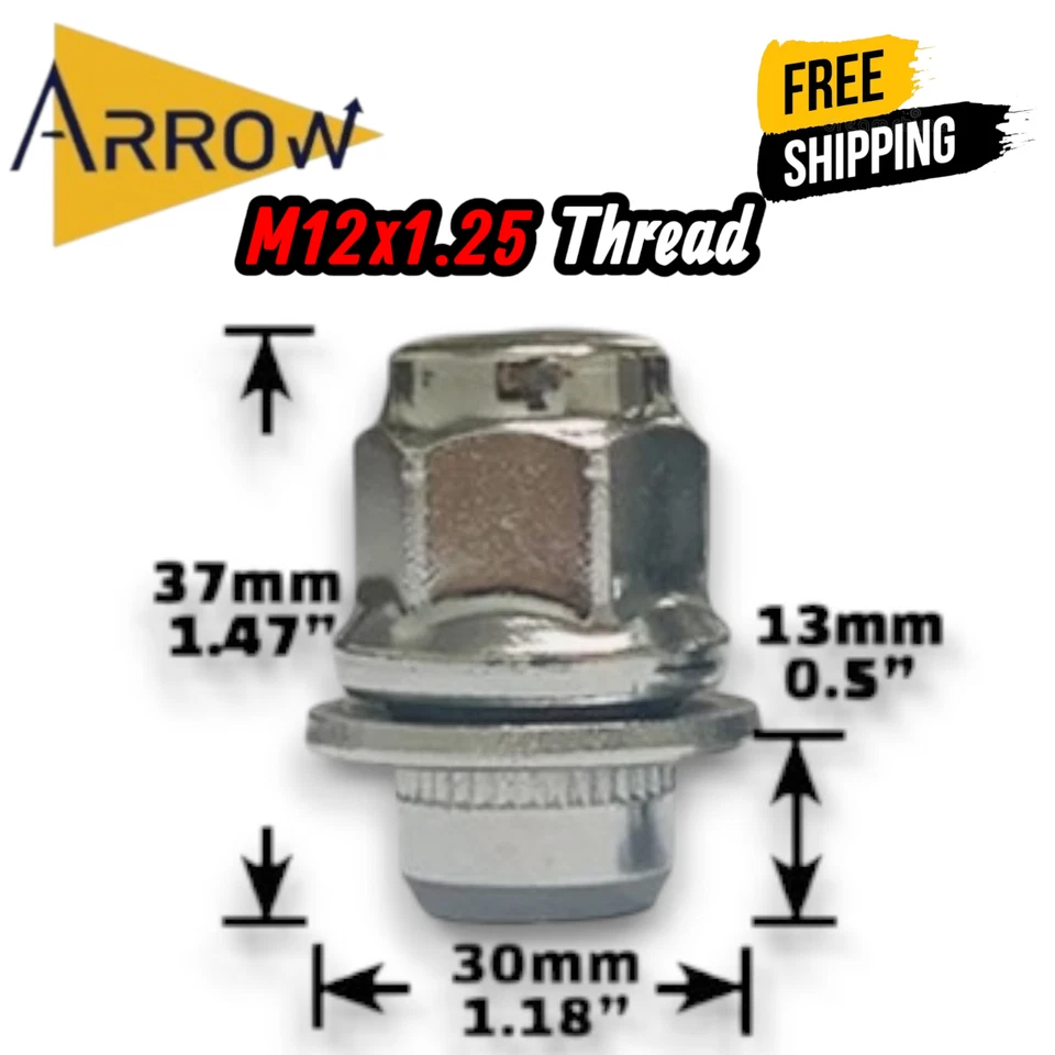 600x CROMADO NISSA INFINITI M12x1.25 OEM FÁBRICA FLAT MAG ASSENTO PORCAS ATACADO - Imagem 2 de 4