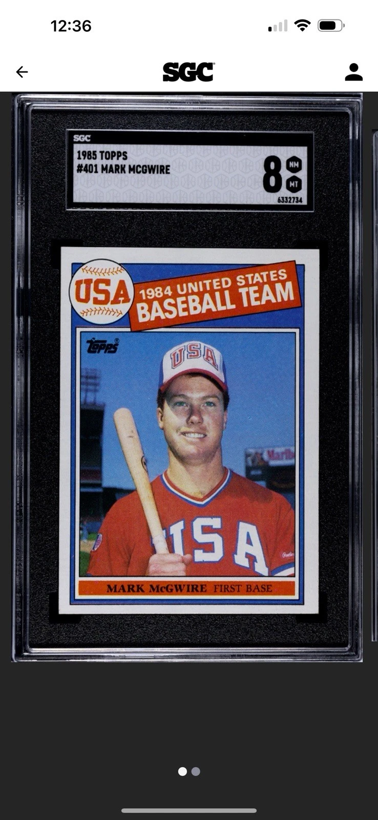 Deal for 1985 Topps Mark McGwire #401 SGC 8 NM Rookie RC