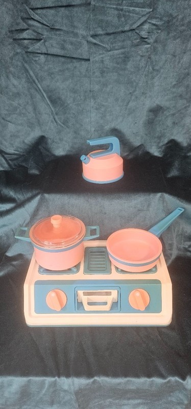 Vintage 1980s Pretend Play Stove and Cookware