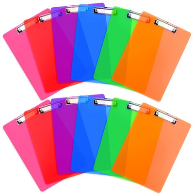 12 Pack Plastic Clipboards,Clip Boards 12.5'' x 9'' with Low Profile Clip,Mul...