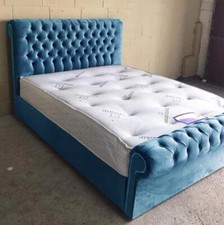 Sleigh Scroll Frame Upholstered Gas Lift Storage Bed in Plush Velvet