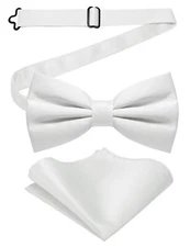 White Pre-tied Bow Tie and Pocket Square Set for Men21