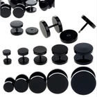 BLACK FAKE PLUG EARRING EAR STRETCHER STUD 3MM TO 12MM SINGLE / PAIR MAN WOMAN
