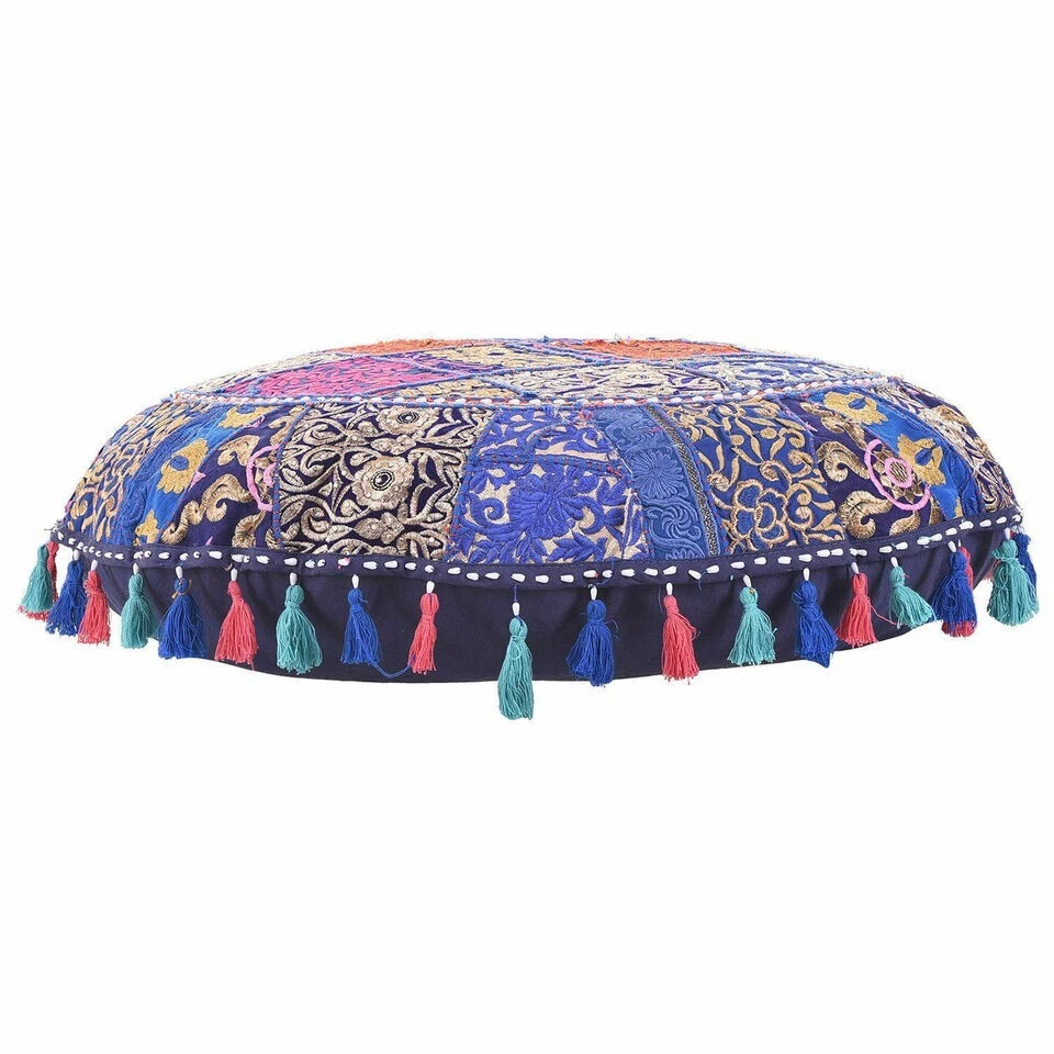 Indian Patchwork Round Pouf Ottoman Cover Foot Stool Moroccan Pouffe Cover - Image 2 of 3