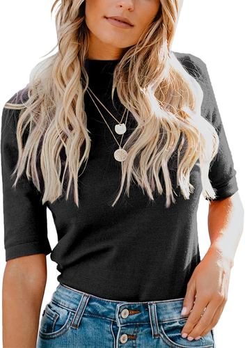 Womens Tops Dressy Casual Mock Turtleneck Business Short Sleeve T Shirts Going O - Picture 10 of 12