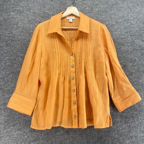 Coldwater Creek Shirt Women PL Petite Orange Button Up Collared Long Sleeve