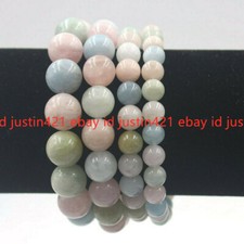 Natural 6/8/10/12mm Multicolor Morganite Round Gemstone Beads Bracelet 7.5" AAA+