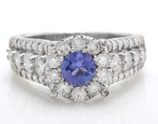 2.36 Carat Natural Blue Tanzanite and Diamonds in 14K Solid White Gold Ring