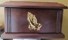 Handcrafted Extra Large Wooden Funeral Cremation Urn for Ashes praying