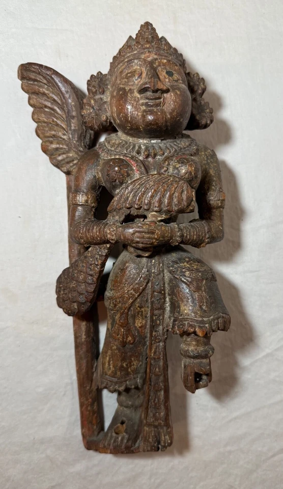 Antigua figura de escultura de diosa policromada de la India de 1700 salvamento arquitectónico Foto 4 de 4