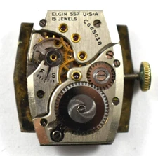 Vintage Elgin Manual Wind 15J 557 Wrist Watch Movement lot.fg