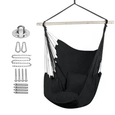 Hammock Hanging Chair Hanging Rope Swing Seat W/2 Cushions,Metal Bar & Hardware