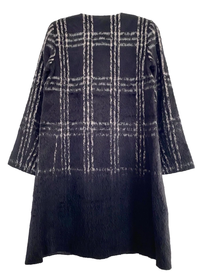 Eileen Fisher Women’s Black Alpaca Wool Windowpane Plaid Coat, Size XS $698 NEW - Image 3 of 4
