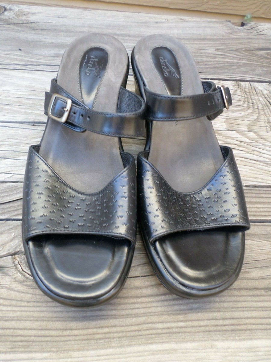 Dansko Black Leather Slip On Sandals Women's 39