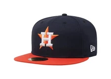 New Era 59Fifty Men Women Hat Houston Astros Navy Blue Orange Road Fitted Cap