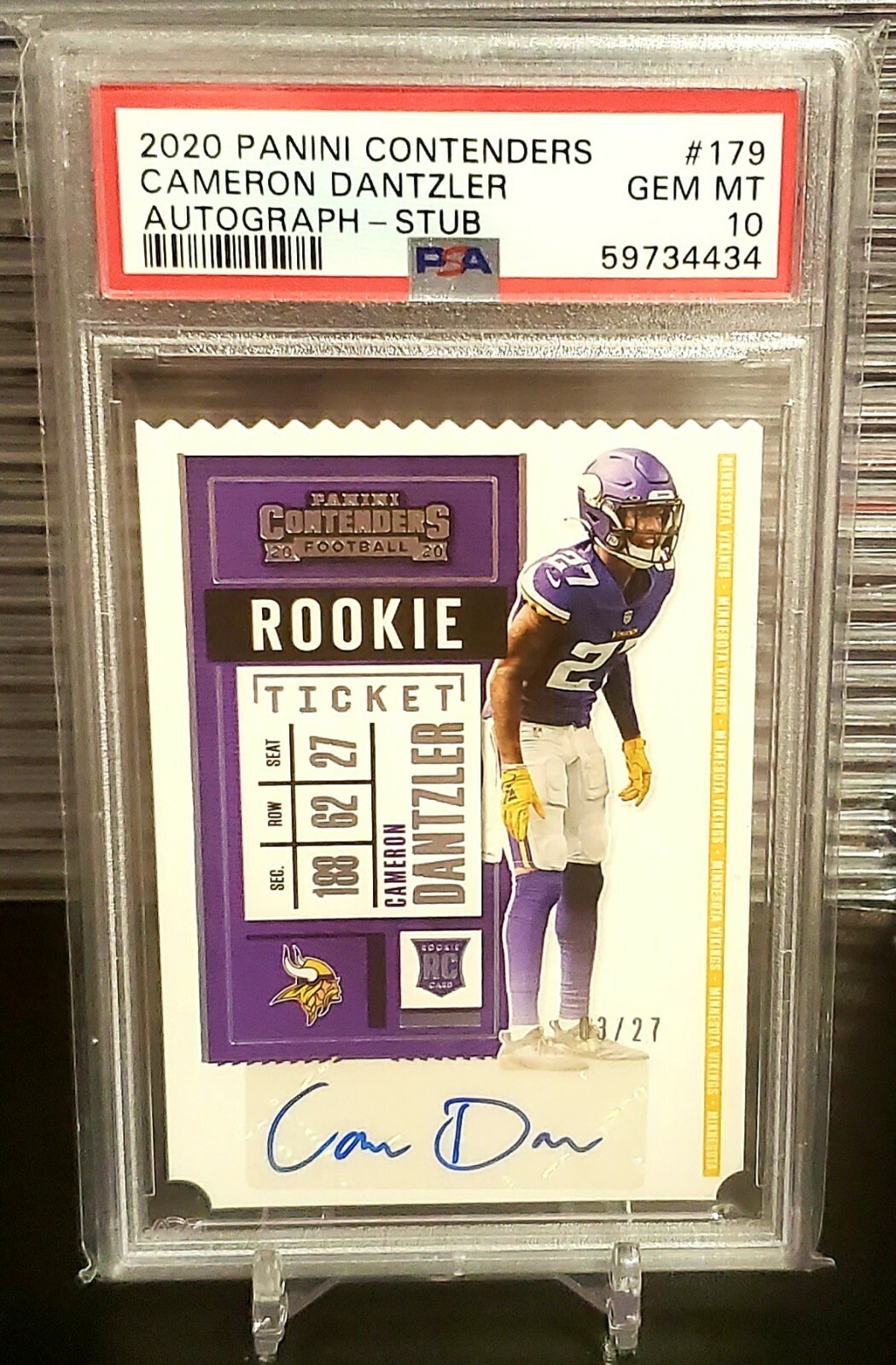 Cameron Dantzler Panini Contenders #179 Autograph Stub