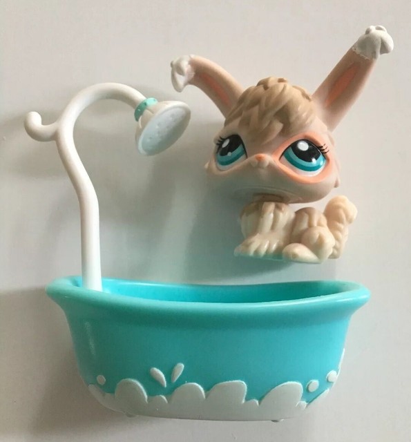 Littlest Pet Shop Teal Blue Bathtub w Shower Accessory Lop Eared White ...