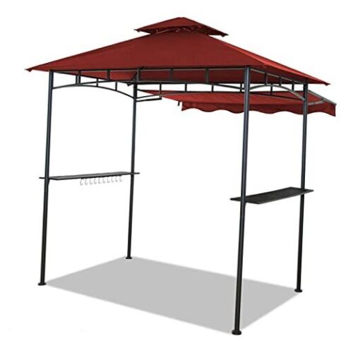 Double Tiered Grill Gazebo 8X 5, Outdoor BBQ Patio Canopy Tent with Burgundy