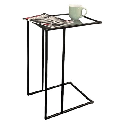 Sofa Beistelltisch schwarz mit Klarglasplatte Couchtisch Beistelltisch für Wohnzimmer