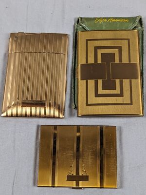 ladies cigarette case MINTY 3 Gold Art Deco Ladies Cigarette Cases Elgin American 1 w Lighter  Unused