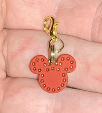 Gold Mickey Mouse Red Leather Charm Zipper Pull  Keychain Add On Clip 