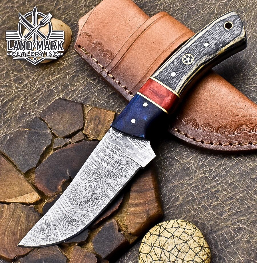 Custom Damascus Steel Hunting Skinner Knife with Pakka Wood Handle