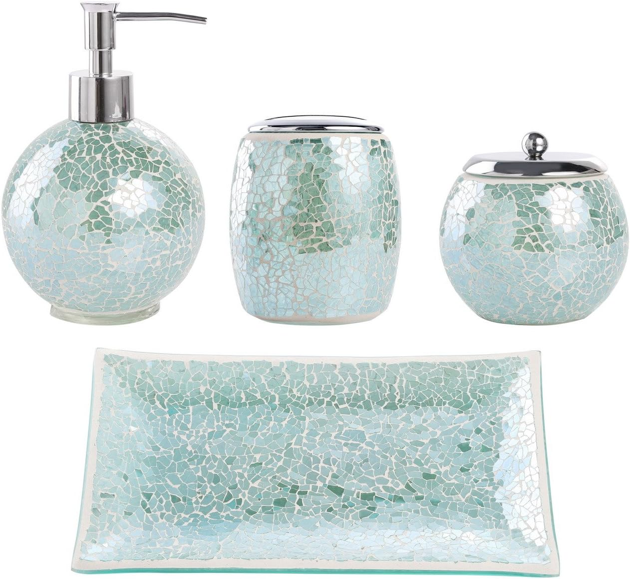 Bathroom Accessory Set - 4-Piece Decorative Glass Bathroom Accessories Set with