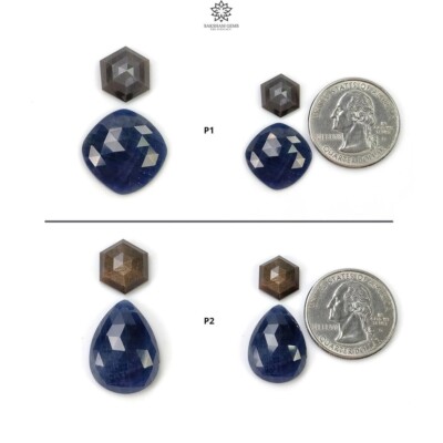 Natural Blue Silver Chocolate Sapphire Gemstone Hexagon Pear Cushion Shape 2pcs