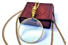 50Mm Brass Magnifying Glass A Beautiful Necklace Chain Library Reading Fine P...