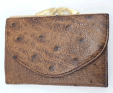 Vintage Brown Ostrich Leather Twist Clasp Coin Purse Wallet Made in RSA
