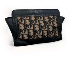 Vtg 1980s Christian Dior Blue Trotter Canvas and Leather Pouch 