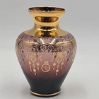 Vtg Ferro & Lazzarini Murano Art Glass Vase Purple Amethyst 22K Gold Leaf Italy