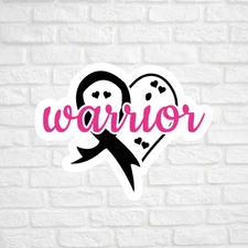 Warrior Pink Ribbon Heart Sticker Vinyl Decal Breast Cancer Awareness Fighter