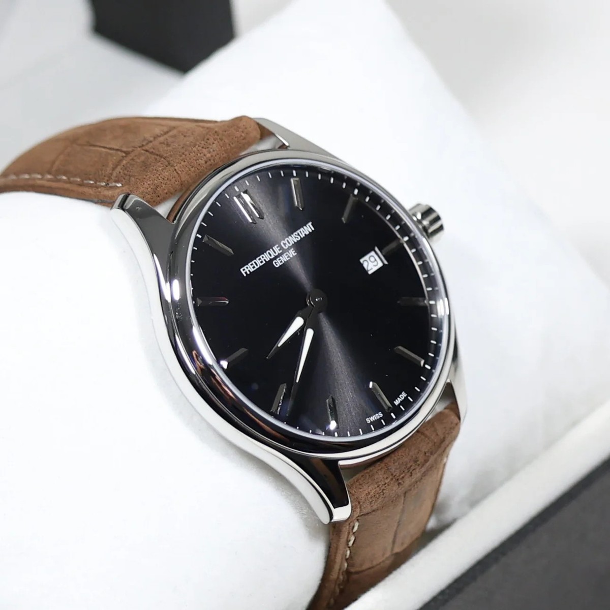 Frederique Constant Men's Gray Dial Brown Leather Strap Watch FC