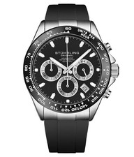 Stuhrling 4050 2 Aquamaster Quartz Chronograph Black Rubber Strap Mens Watch