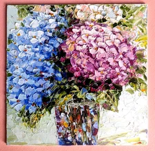 Hydrangea Impasto Painting: Abstract Floral Oil Paining  8"x8"