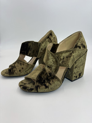 Cabi Interlock Moss Green Crushed Velvet Open Toe Shoes Blocky Womens 7 M 6016