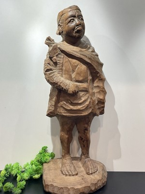 Antique Large Hand Carved Wood Figural Traveler Man Sculpture Statue Figure